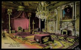 Tarjeta postal a color de vista interior de la Sala del Trono del Palacio de Fontainebleau editad...