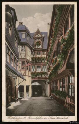 Tarjeta postal circulada a color de la casa Wannebach en la Römerhöfchen en Frankfurt editada por...