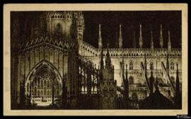 Tarjeta postal de vista exterior nocturna de la Catedral de Milán editada por Bracci & Manzin...