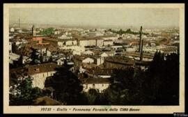 Tarjeta postal circulada policromada de vista panorámica parcial de la Ciudad Baja de Biella edit...