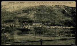 Tarjeta postal circulada de vista panorámica de Thiézac editada por Germain Malraux en Aurillac y...