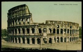 Tarjeta postal a color de vista exterior del Coliseo de Roma