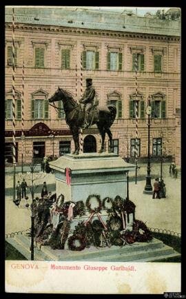 Tarjeta postal a color del Monumento ecuestre a Giuseppe Garibaldi en Génova editada por A. Scroc...