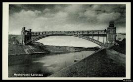 Tarjeta postal del Hochbrücke Levensau sobre el Canal de Kiel