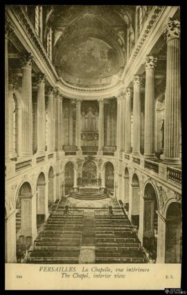 Tarjeta postal de vista interior de la Capilla del Palacio de Versalles editada por B. C. con mat...