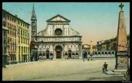 Tarjeta postal a color de vista exterior de la Basílica de Santa María Novella de Florencia edita...