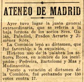 1931-11-13. Resultado de la Junta general extraordinaria, sobre la expulsión de cuatro asociados....