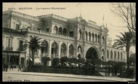 Tarjeta postal de vista exterior del Casino Municipal de Menton editada por L’Hirondelle en París