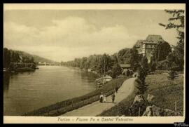 Tarjeta postal de paisaje del río Po y el Castillo del Valentino de Turín editada por  Bunner &am...