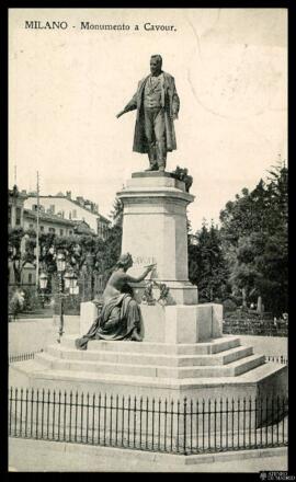 Tarjeta postal circulada del Monumento escultórico a Cavour en Milán remitida a [Loni Leln], resi...