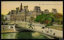 Tarjeta postal a color de vista panorámica del Pont d’Arcole y el Ayuntamiento de París editada p...