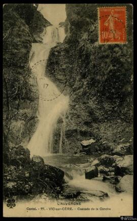 Tarjeta postal de vista del paisaje de la Cascade de la Conche en Vic-sur-Cère editada por Mauric...