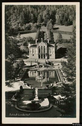 Tarjeta postal de vista panorámica del Schloss Linderhof en Oberammergau editada por el Alpiner K...