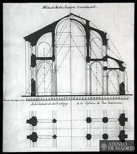 Secciones transversales de la Catedral de Santiago de Compostela e Iglesia de San Saturnino