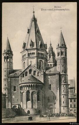 Tarjeta postal de la Catedral de la Liebfrauenplatz en Maguncia editada por Leitermann & Jäger