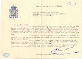 Carta de Agustín G. de Amezúa a Eduardo del Palacio