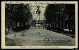 Tarjeta postal circulada del Corso Vittorio Emanuele II y su Monumento escultórico en Turín edita...
