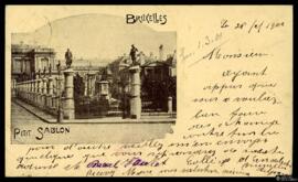 Tarjeta postal circulada del Petit Sablon de Bruselas remitida al Monsieur Cornelle