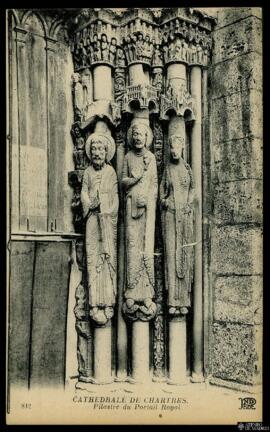 Tarjeta postal de detalle de las pilastras del Portal Real de la Catedral de Chartres editada por...