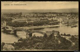 Tarjeta postal de vista panorámica de Coblenza (Koblenz, Renania-Palatinado, Alemania) y el Eisen...