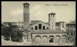 Tarjeta postal de vista exterior de la Basílica de san Ambrosio en Milán