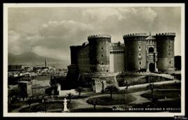Tarjeta postal de vista panorámica del Castillo Nuevo, Castel Nuovo o Maschio Angioino y el Monte...