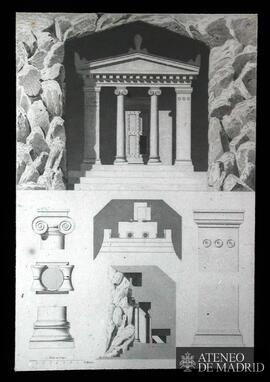 Pórtico de entrada (vista general, sección y detalles)