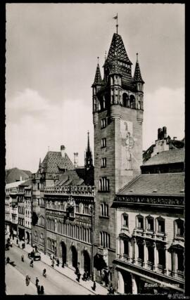 Tarjeta postal de vista exterior del Ayuntamiento de Basilea editada por Photoglob-Wehrli en Zúrich