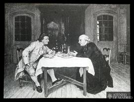 
[Noble y sacerdote almorzando]
