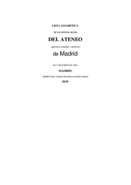 Lista alfabética de los señores socios del Ateneo Científico, Literario y Artístico de Madrid en ...