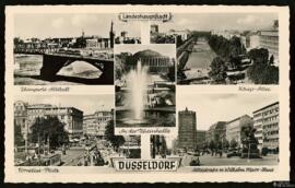 Tarjeta postal de composición de imágenes de enclaves turísticos en Düseldorf editada por el Plat...