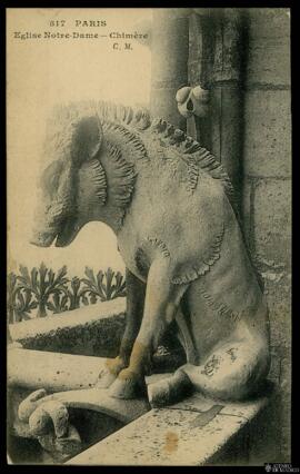 Tarjeta postal de detalle de la escultura de una quimera de la Catedral de Notre-Dame de París ed...