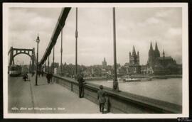 Tarjeta postal de vista panorámica desde el Hängebrücke a la ciudad de Colonia editada por el Ans...