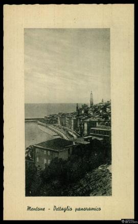 Tarjeta postal de vista panorámica de Mentone editada por EliografIa Italiana en Schio