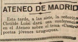 1930-05-22. Anuncio de la conferencia de Clotilde Luisi . El Liberal (Madrid)