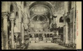 Tarjeta postal circulada de vista interior de la Basílica de San Marcos de Venecia remitida al Re...