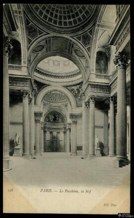 Tarjeta postal de vista interior de la Nave del Panteón de París editada por los Neurden Frères e...