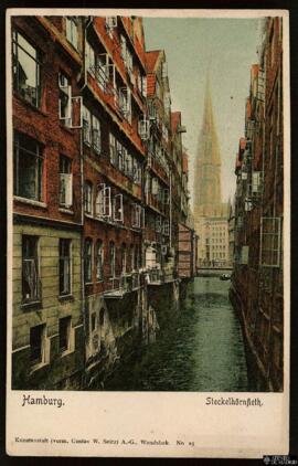 Tarjeta postal del Steckelhörnfleth en Hamburgo editada por el Kunstanstalt Gustav W. Seitz