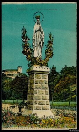 Tarjeta postal a color de la Virgen Coronada de Lourdes editada por Lévy et Neurdein Réunis en la...