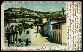 Tarjeta postal circulada a color de vista panorámica de Fiesole y el Convento de Santo Domingo o ...