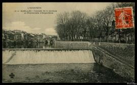 Tarjeta postal circulada de la cascada del río Jordán y el Promenade d’Angoulême en Aurillac edit...