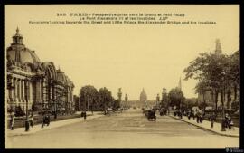 Tarjeta postal de vista panorámica desde el Pont Alexandre III y los Inválidos hacia el Grand Pal...