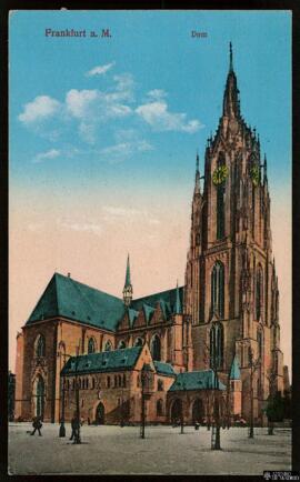 Tarjeta postal de vista exterior de la Catedral de Fránkfort del Meno