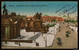 Tarjeta postal a color del Monumento Nacional al Káiser Guillermo I en Berlín editada por J. W. B...