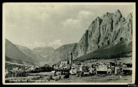 Tarjeta postal de vista general de Cortina d'Ampezzo y el macizo montañoso Pomagnon editada por A...