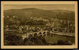 Tarjeta postal de vista panorámica del antiguo castillo o Altes Schloss y el puente sobre el río ...