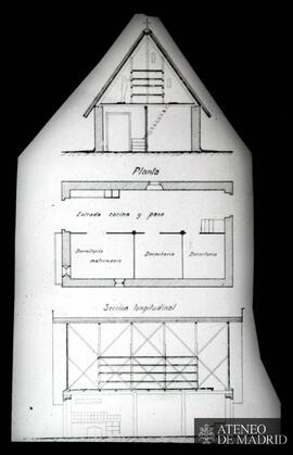 Planta y sección longitudinal de una casa rural