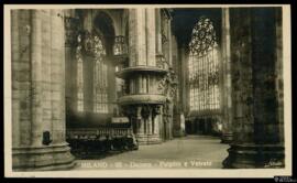 Tarjeta postal de vista interior del Púlpito y los vitrales de la Catedral de Milán editada por A...