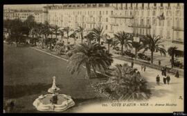 Tarjeta postal de vista panorámica de la avenue Masséna en Niza editada por Ernest Le Deley en París