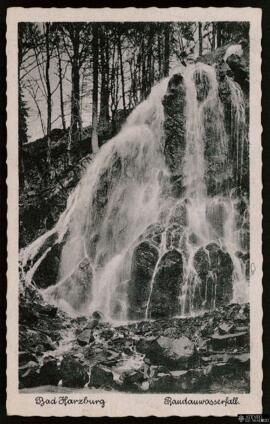 Tarjeta postal de la Badauwasserfall en Bad Harzburg editada por el Hermann Marre Kunstverlag